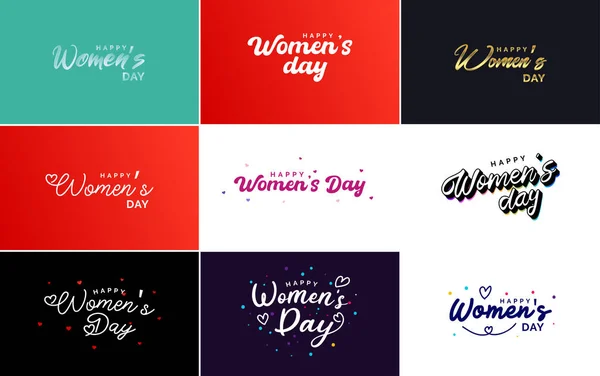 March Typographic Design Set Happy Women Day Text — Stok Vektör