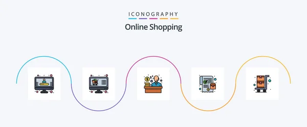 Çevrimiçi Alışveriş Hattı Alışveriş Arabası Dahil Olmak Üzere Simge Paketi — Stok Vektör