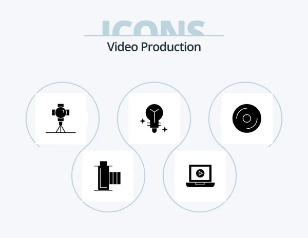 Video Production Glyph Icon Pack Icon Design Bulb Movies Computer — Archivo Imágenes Vectoriales