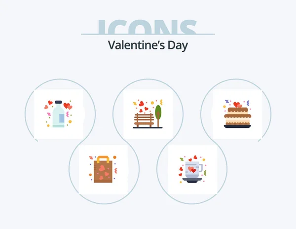 Valentines Day Flat Icon Pack Icône Design Extérieur Banc Thé — Image vectorielle