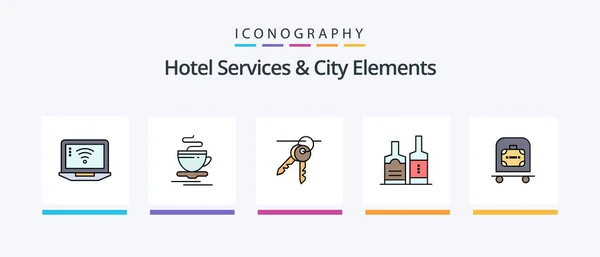 Hotel Services City Elements Line Filled Icon Pack Including Pool — 图库矢量图片