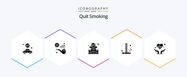 Quit Smoking Glyph Icon Pack Including Banned Hospital Smoking Allowed — ストックベクタ