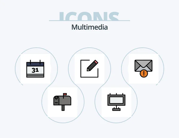 Multimediální Řádek Plněné Icon Pack Icon Design Poštovní Schránka Úkoly — Stockový vektor