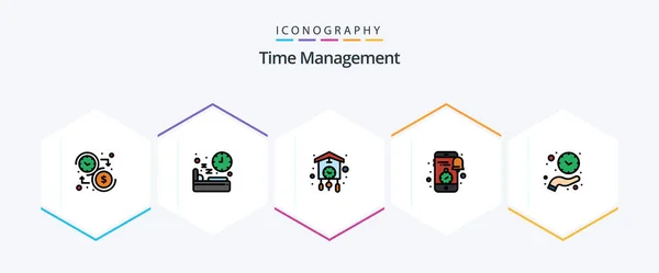 Time Management Filledline Icon Pack Including Smartphone Mobile Sleep Old — Vettoriale Stock