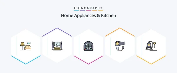 Home Appliances Kitchen Filledline Icon Pack Including Machine Plug Fan — Stock Vector