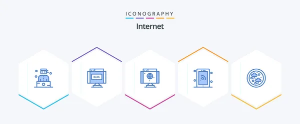 Internet Blue Icon Pack Including Internet Wifi Computer Technology Network — Vettoriale Stock