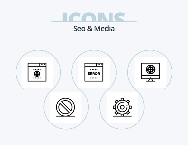 Seo Media Line Icon Pack Icon Design Page Media Engine — Stock Vector