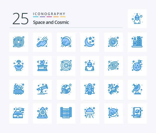 Espacio Blue Color Paquete Iconos Incluyendo Espacio Cohete Espacio Lanzamiento — Archivo Imágenes Vectoriales