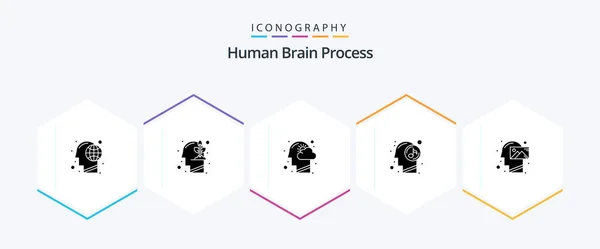 Human Brain Process Glyph Icon Pack Including Relaxed Mind Growth — Stockový vektor