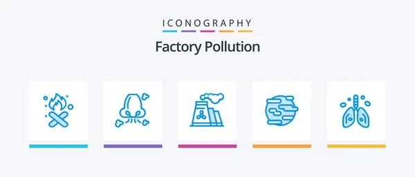 Fabrieksvervuiling Blauw Pictogrampakket Inclusief Rook Helpen Neus Milieu Productie Creatieve — Stockvector