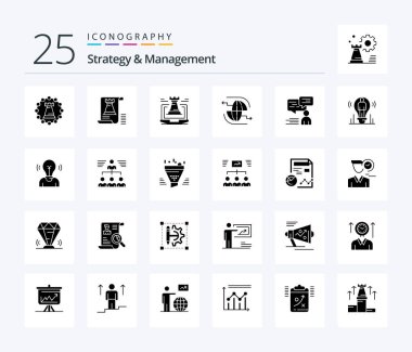 Strateji ve Yönetim 25 Solid Glyph simgesi paketi. İnternet de dahil. Bağlan. Planlama. Strateji. kale