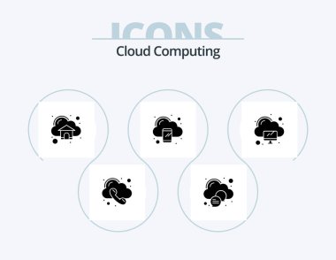 Cloud Computing Glyph Simge 5 Simge Tasarımı. Bilgisayar. - Telefon. android. Cep telefonu. hesaplama