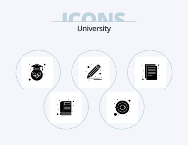 Üniversite Glyph Simgesi 5 Simge Tasarımı. Dosyalar. Yaz. Baykuş. Kalem. çiz