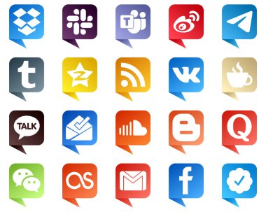 Sohbet balonu tarzı Sosyal Medya Simgesi VK gibi 20 simge belirle. Evet. Telgraf ve qzone simgeleri. Kaliteli ve kaliteli.