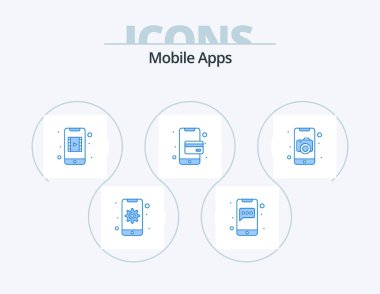 Mobil Uygulamalar Mavi Simge 5 Simge Tasarımı. Cep telefonu. Başvuru. Video uygulaması. - Telefon. kart