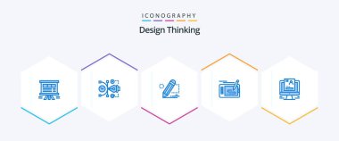 Design Thinking 25 Blue icon pack including pencil. design. digital. draw. painting