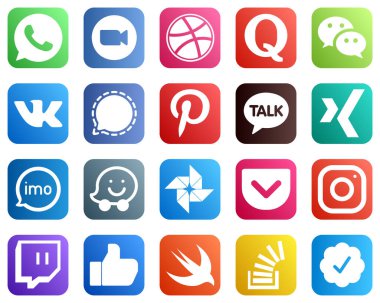 20 Elegant Social Media Icons such as imo. kakao talk. wechat. pinterest and mesenger icons. Fully customizable and high quality