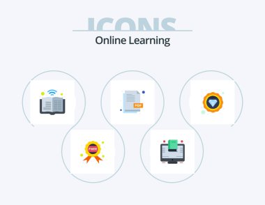 Online Learning Flat Icon Pack 5 Icon Design. study. diamond. book. pdf. document