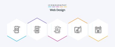 Web Design 25 Line icon pack including badge. write. mobile. pencil. ok