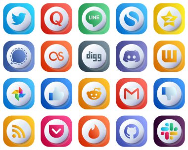 Cute 3D Gradient Social Media Brand Icons 20 pack such as message. discord and lastfm icons. High-Definition and Professional