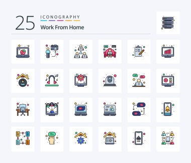 Work From Home 25 Line Filled icon pack including work from home. notebook. man. sharing. meeting