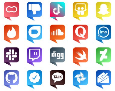 20 Simple Chat bubble style Social Media Icons such as quora. sound. china. soundcloud and tinder icons. Versatile and high quality