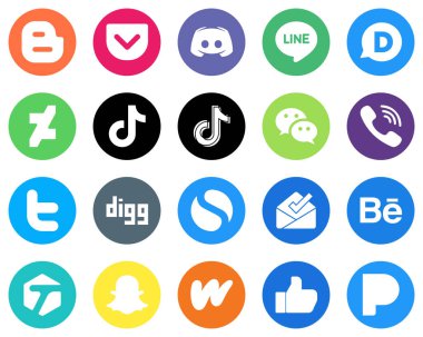 Flat Circle White Icon Set viber. wechat. disqus and video 20 Professional Icons