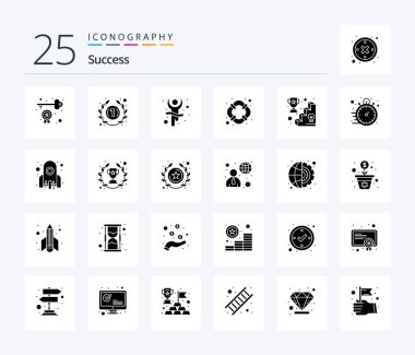 Sucess 25 Solid Glyph icon pack including winner. reward. reward. support. help