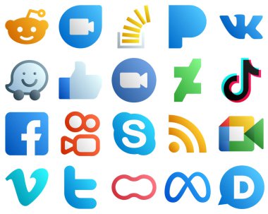 20 High Resolution Gradient Social Media Icons such as douyin. deviantart. waze and video icons. Customizable and unique