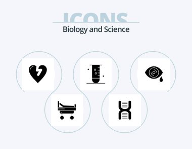 Biology Glyph Icon Pack 5 Icon Design. eye. science. heart attack. laboratory. glassware