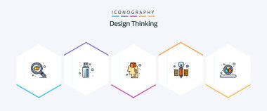 Design Thinking 25 FilledLine icon pack including rgb. color. brain. pencil. creative