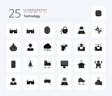 Technology 25 Solid Glyph icon pack including presentation. hologram. technology. box. technology