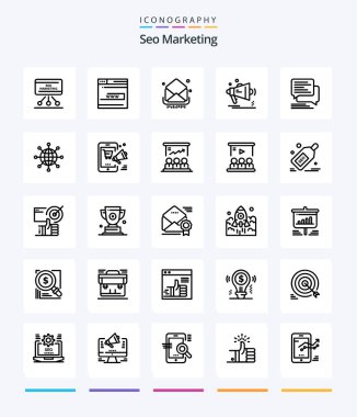 Creative Seo Marketing 25 OutLine icon pack  Such As megaphone. advertising. website. messages. email