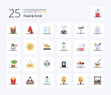 Food And Drink 25 Flat Color icon pack including mug. food and restaurant. food.