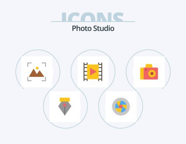 Photo Studio Flat Icon Pack 5 Icon Design. camera. player. crop. multimedia. media