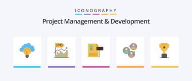 Project Management And Development Flat 5 Icon Pack Including business. judge. modern. gravel. vintage. Creative Icons Design