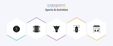 Sports and Activities 25 Glyph icon pack including punching box. boxing bag. game. sports equipment. feather shuttlecock