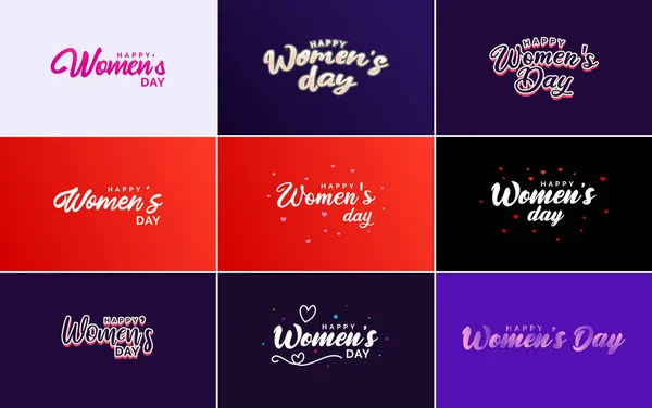 Happy Woman Day Handwritten Lettering Set Use Greeting Invitation Cards — 图库矢量图片