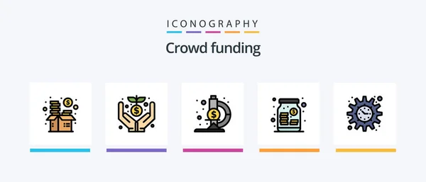 Crowdfunding Line Filled Icon Pack Including Banking Landmark Money Investment — Stock Vector