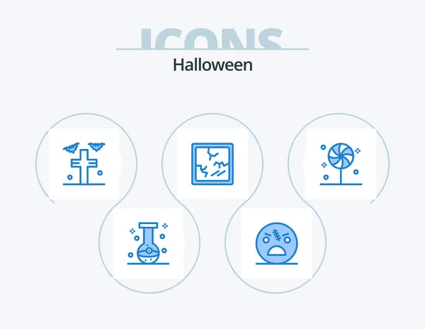 Halloween Blue Icon Pack Icon Design Конфеты Хэллоуин Жутко Сломан — стоковый вектор