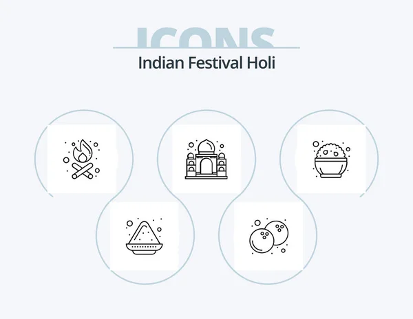Holi Line Icon Pack Icon Design Índia Rangoli Padrão Índia —  Vetores de Stock