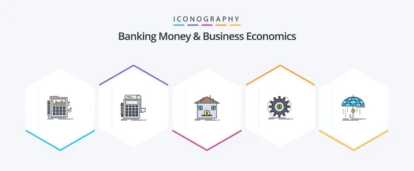 Banking Money Business Economics Filledline Icon Pack Včetně Pojištění Finance — Stockový vektor