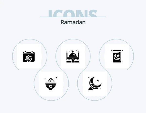 Ramadan Glyph Icon Pack Icon Design Mešita Nový Měsíc Muslim — Stockový vektor