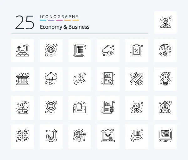 Paquete Iconos Economy Business Line Incluyendo Plan Servicio Documento Servidor — Archivo Imágenes Vectoriales