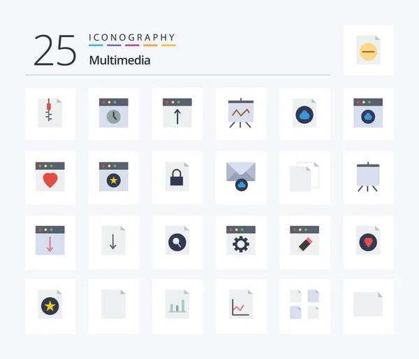Multimedia Flat Color Icon Pack Including Cloud File Mac Document — Archivo Imágenes Vectoriales