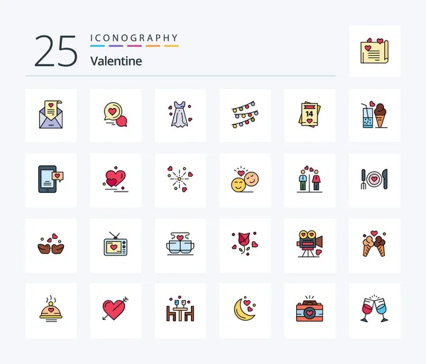 Valentine Line Gevuld Pictogram Verpakking Met Inbegrip Van Verjaardag Feestjes — Stockvector