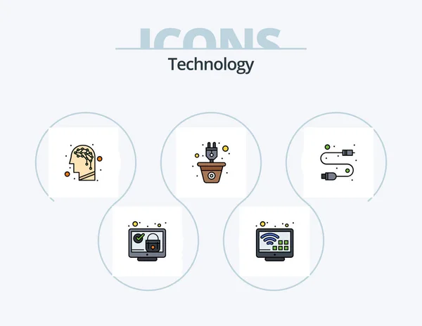 Technology Line Filled Icon Pack Icon Design Inglés Artificial Cerrado — Archivo Imágenes Vectoriales