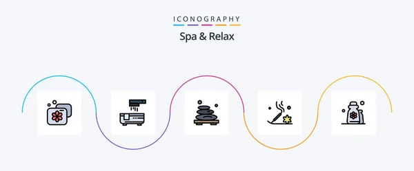 Spa Relax Line Filled Flat Icon Pack Including Beauty Incense — Stock vektor