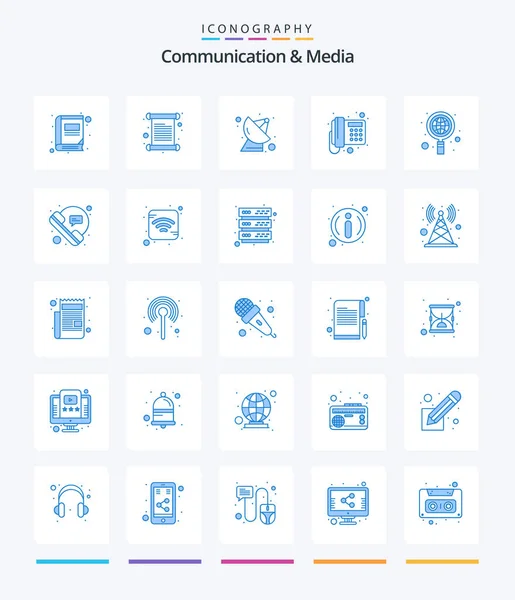 Creative Communication Media Blue Icon Pack Global Telephone Satellite Phone — Stockový vektor