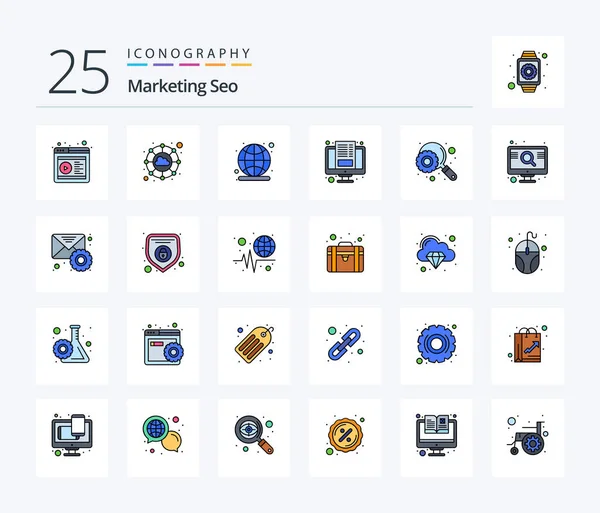 Marketing Seo Line Filled Icon Pack Including Search Engine Global — Stockový vektor